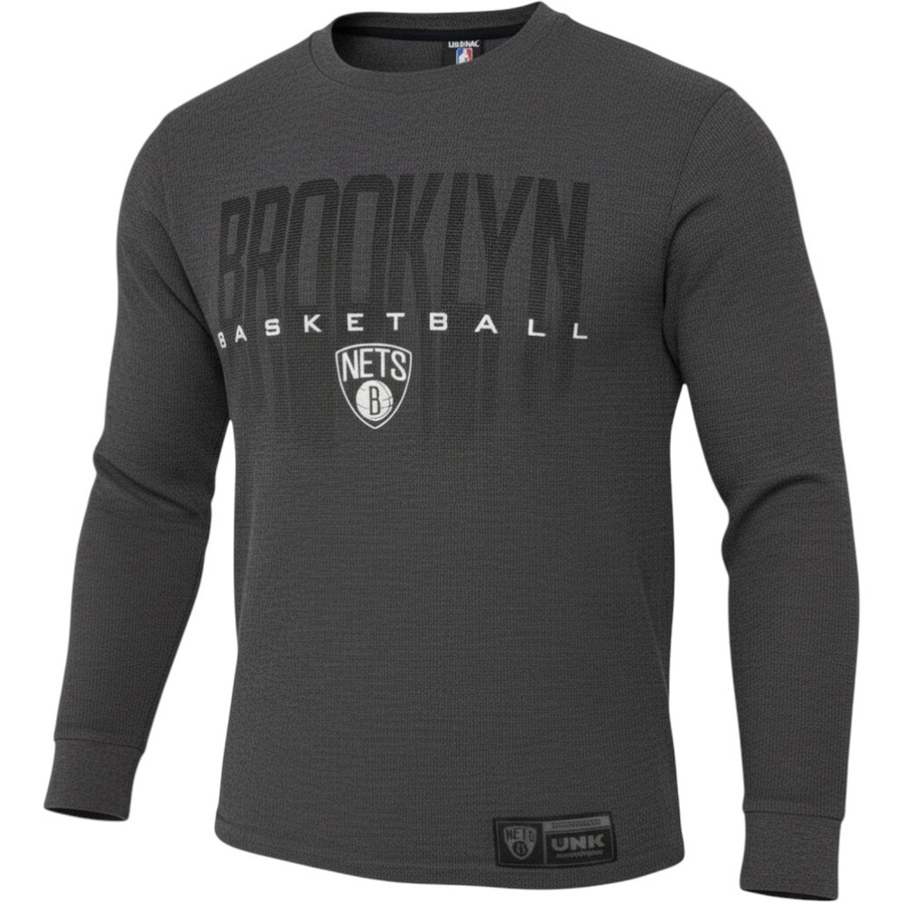 Mens UNK NBA Brooklyn Nets Thermal Shirt Waffle Knit Charcoal Grey Large